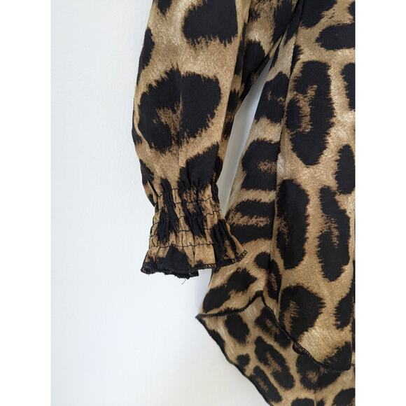 Animal Print Shein Peasant Blouse Womens Leopard Off Elastic Smocked Shoulder XL - Picture 4 of 7